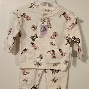 Jessica Simpson Cream and Pink Toddler Matching Set with Bows and Cowboy Boots